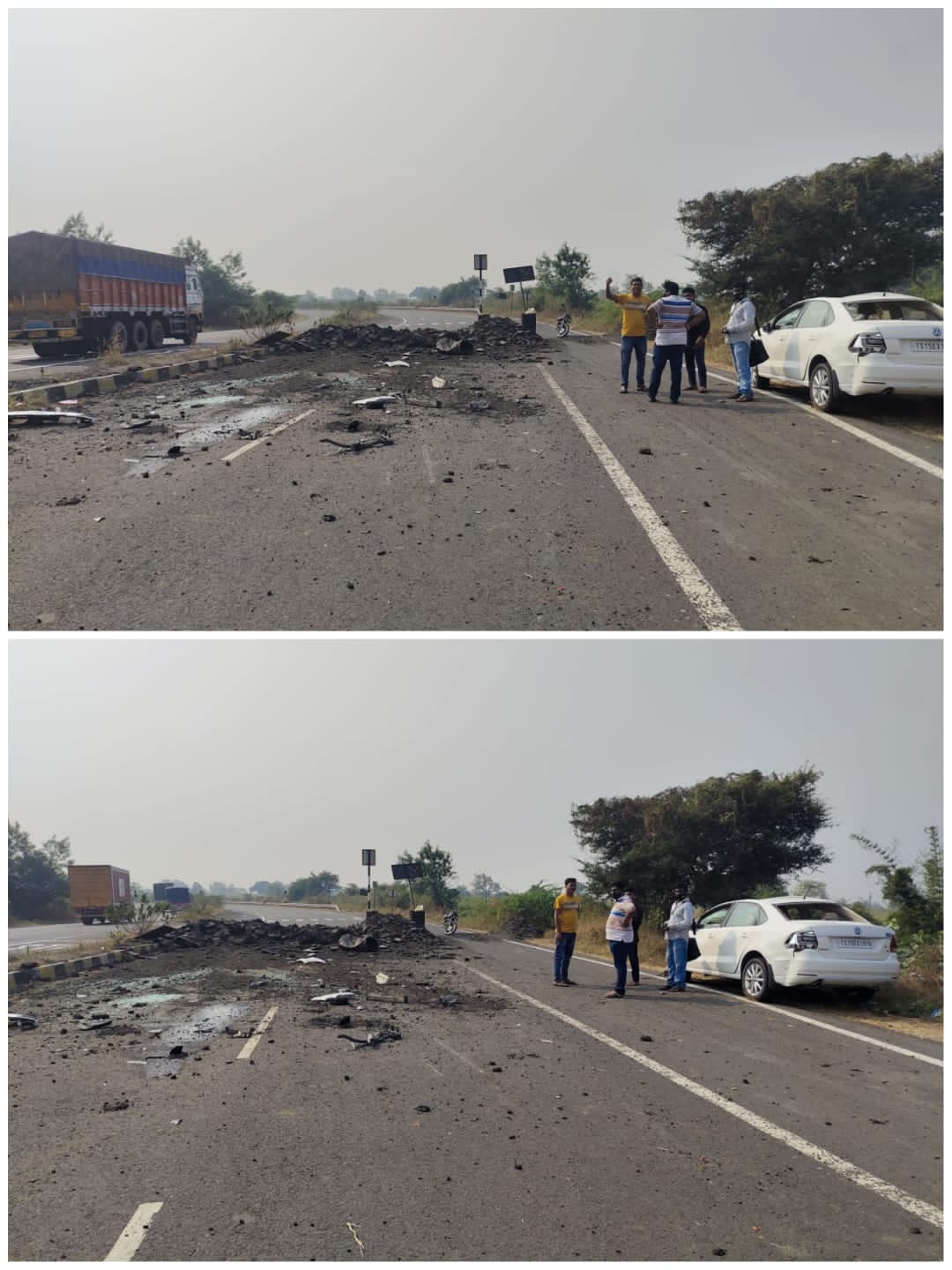 Read more about the article मातीचा ढिगारा न दिसल्याने कारचा अपघात