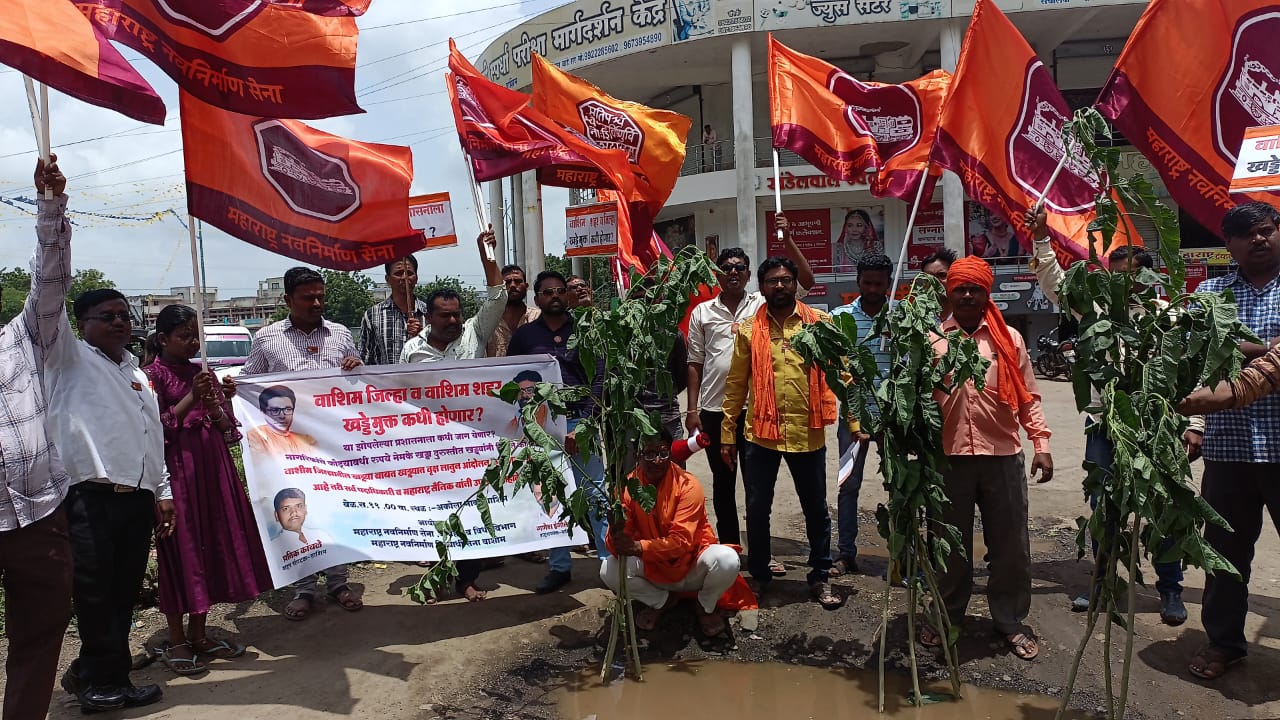 Read more about the article शहरातील खड्डयात बेशरमची झाडे लावून प्रशासनाचा खरपूस समाचार, मनसेची खड्डेमुक्त जिल्हा करण्याची मागणी